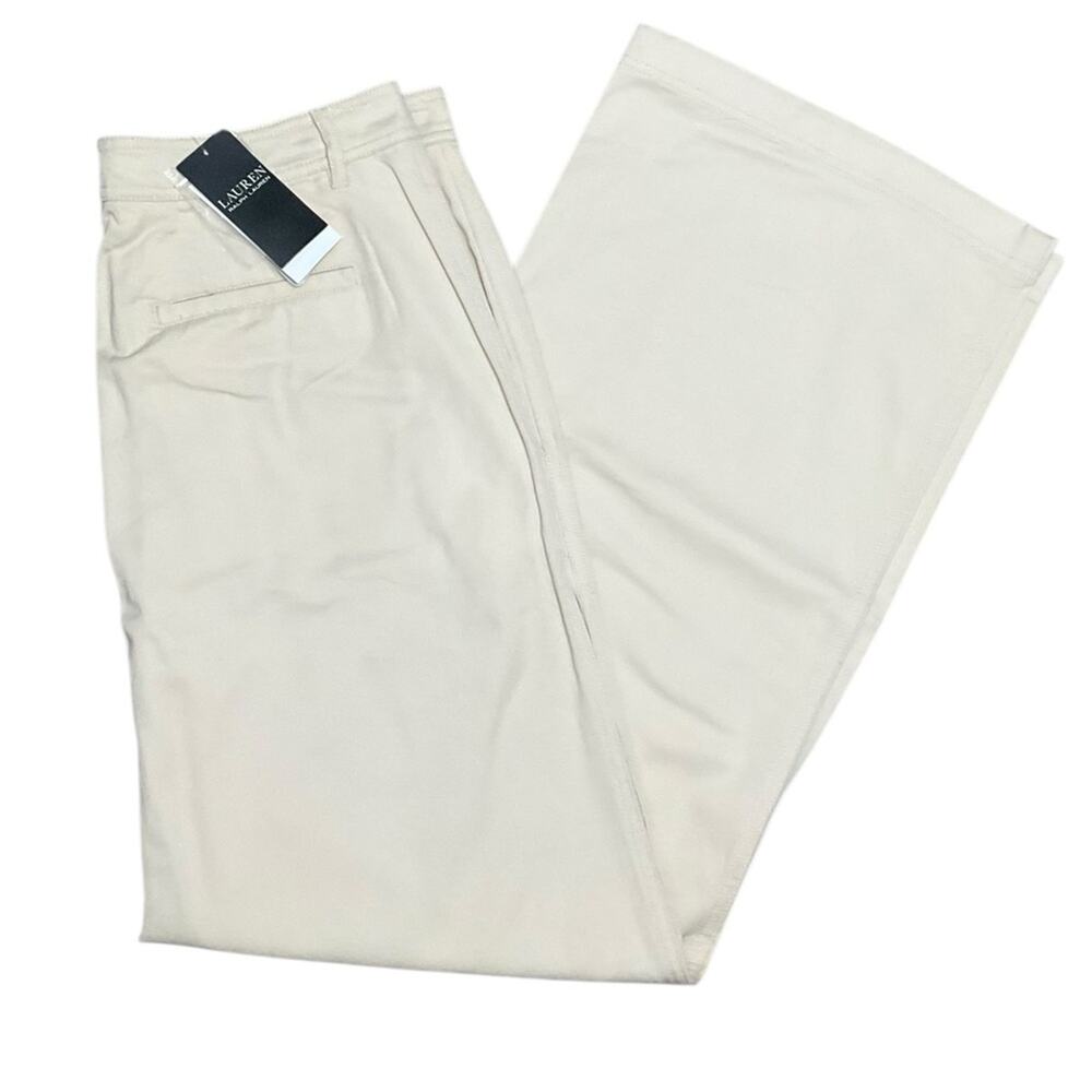 Lauren Ralph Lauren Cotton Twill Wide Leg Pants Ivory Beige Size 8 NWT